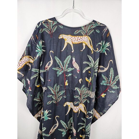 Just Darving Jungly Kaftan Dress Navy Exotic Animal Print & Palm Leaves One Size - Picture 5 of 15